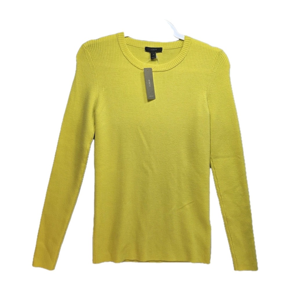 J Crew Merino Wool Pullover Ribbed Sweater Womens S Crewneck Bright Yellow New